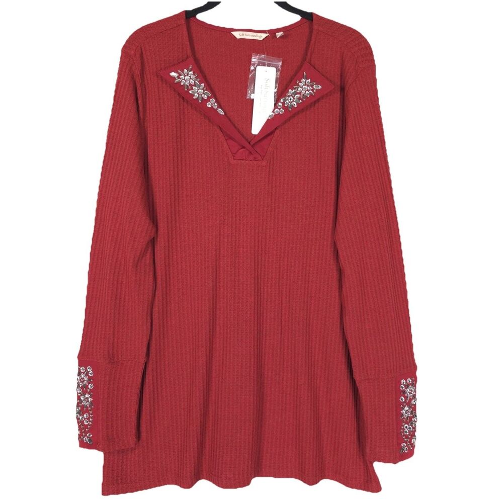 Soft Surroundings New XL Thermal Knit Embellished Tunic Top Rhinestone 2EQ03